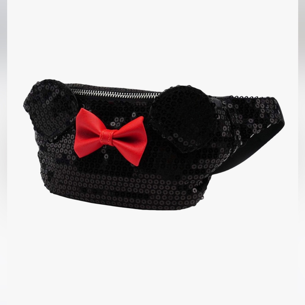 Loungefly Disney Minnie Black Sequin Bum Bag with Red Accent